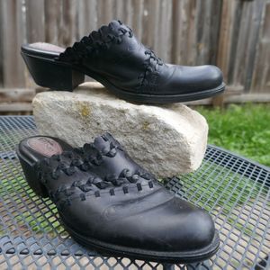 Artisan Clarks Black Leather Mules Clogs Shoes Size 7M Block Heel